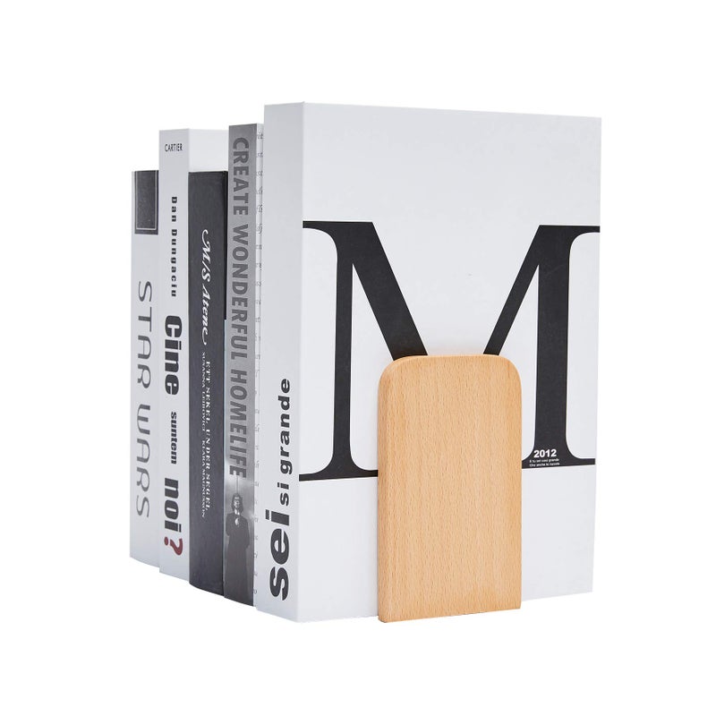 Pandapark Wood Bookends Non-Skid Bookend for Shelves Heavy Duty Bookends Book Stand for Books/CDs 1 Pair - Image 3